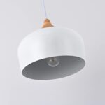 Modern Solid Wood Pendant Light,Ceiling Hanging Lamp with Dome Metal Shade,Adjustable Light Fixture for Kitchen Island,Dining Room- White - Image 8