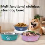 kathson 2 Pack Stainless Steel Dog Bowls,6" Spill Proof Metal Dog Food Bowls,Nonslip Rubber Bottom Pet Food and Water Bowl Set,Puppy Dishes Feeder for Medium Small Dogs,Grey - Image 3