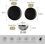 12pcs Dinnerware Set Service for 4, Handmade, Stoneware,Ceramic, Dish Set, Plates and Bowls set, Dinner Set, Reactive Glazed, Microwave and Dishwasher Safe (MATTE BLACK) - Image 3
