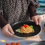 12pcs Dinnerware Set Service for 4, Handmade, Stoneware,Ceramic, Dish Set, Plates and Bowls set, Dinner Set, Reactive Glazed, Microwave and Dishwasher Safe (MATTE BLACK) - Image 6