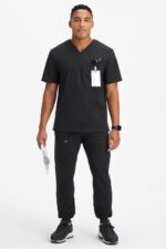 Fabletics Men's Helix 1-Pocket Scrub Top - MotionTech, Wrinkle-Resist, Chest Pocket, Anti-Shrink, Semi-Slim Fit - Image 4