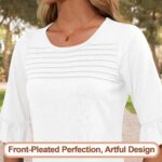 Blingfit 3/4 Length Sleeve Womens Tops Dressy Casual Shirts Ruffle Bell Sleeve Front Pleated Fasion Trendy Summer Blouses - Image 4