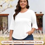 Blingfit 3/4 Length Sleeve Womens Tops Dressy Casual Shirts Ruffle Bell Sleeve Front Pleated Fasion Trendy Summer Blouses - Image 6