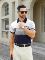 Hardaddy Men's Striped Polo Shirt Short Sleeve Casual Color Block Graphic Tee Collared Golf Shirts for Men - Image 4