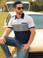 Hardaddy Men's Striped Polo Shirt Short Sleeve Casual Color Block Graphic Tee Collared Golf Shirts for Men - Image 5