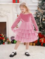 FYMNSI Toddler Girls Velvet Tulle Tutu Dress Kids Long Sleeve Princess Birthday Xmas Party Dresses Gowns Fall Winter Outfit - Image 4
