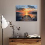 Framed Mountain Lake Sunset Coastal Picture Wall Decor Gift Beach Print Sea Pier Canvas Wall Art for Bathroom Bedroom Living Room Painting Poster Home Decoration Artwork (16"x24") - Image 4