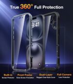 Diaclara Designed for iPhone 16 Case, Full Body Rugged Case with Built-in Touch Sensitive Anti-Scratch Screen Protector, with Camera Protection for iPhone 16 6.1" (Black) - Image 3