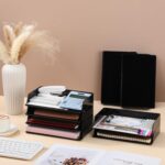 Paper Organizer for Desk Stackable Plastic Paper Tray Office Organization and Storage 9.37 x 5.91 x 1.57 Inch Stacking File Rectangular Letter Tray for Office Desktop(Black,8 Pcs) - Image 8