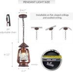 NOXARTE Vintage Pendant Light Lantern Ceiling Light Fixture with Glass Shade Adjustable Chain for Kitchen Island Farmhouse Loft Porch Width 7 Inch x Height 15 Inch - Image 3