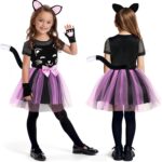 Girls Cat Costume Kids Toddler Kitty Dress Costumes Accessories Cat Ears Headband Gloves Tail Halloween Dress Up Cosplay - Image 3