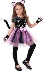 Girls Cat Costume Kids Toddler Kitty Dress Costumes Accessories Cat Ears Headband Gloves Tail Halloween Dress Up Cosplay - Image 7