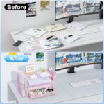 gianotter Desk Organizers and Accessories with File Holder, 4-Tier Desk Accessories & Workspace Organizers with Drawer and 2 Pen Holder, Paper Organizer for Office Supplies (Pink) - Image 3