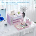gianotter Desk Organizers and Accessories with File Holder, 4-Tier Desk Accessories & Workspace Organizers with Drawer and 2 Pen Holder, Paper Organizer for Office Supplies (Pink) - Image 5