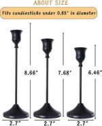 Candle Holders Set of 3, Gold Metal Candlestick Holders for Taper Candles, Candle Stands, Dining Table Decoration (Black) - Image 3