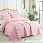 FLYMME Pink Twin Quilt Bedding Set Thin Lightweight Bedspreads,Modern Style Geometric Weave Stripe Pattern,Soft Microfiber Bed Coverlet for All Season (1 Quilt, 1Sham) - Image 3