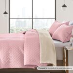 FLYMME Pink Twin Quilt Bedding Set Thin Lightweight Bedspreads,Modern Style Geometric Weave Stripe Pattern,Soft Microfiber Bed Coverlet for All Season (1 Quilt, 1Sham) - Image 5
