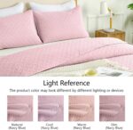 FLYMME Pink Twin Quilt Bedding Set Thin Lightweight Bedspreads,Modern Style Geometric Weave Stripe Pattern,Soft Microfiber Bed Coverlet for All Season (1 Quilt, 1Sham) - Image 6