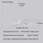 LED Pendant Lights Modern DIY Chrome Plated Dimmable Chandelier Adjustable Hanging Pendant Lamp Fixtures for Dining Living Room Kitchen Room Bar With RC (Chrome Plated, Dia25.6-30xH7.9 Inch) - Image 3