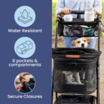 Dog Stroller Caddy Organizer with Poop Bag Dispenser, Treat Pocket, Water Bowl – Dog Stroller Accessories with Insulated Cup Holders, Pet Storage & Non-Slip Fit for 14"-19" Wide Handlebars - Paws - Image 10