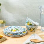Bzyoo 12-Piece Melamine Dinnerware Set - Lemon Tiles | Lightweight, Durable, BPA-Free | Dishwasher Safe Dish Set for Indoor & Outdoor Use - Perfect for Camping, BBQs - Image 9