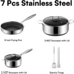 7-Piece 5 Ply Stainless Steel Cookware Set with Lids, Pots and Pans Set Non Stick, Non-Toxic, for Induction, Oven, Dishwasher Safe, RV Essentials, Kitchen Appliances - Image 3