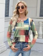 LUYAA Womens Long Sleeve V Neck Warm Henley Shirts Color Block Printed Button Down Tunic Tops Dressy Casual Winter Tops - Image 6
