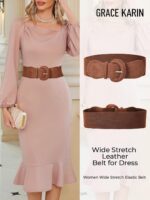 GRACE KARIN Women's Suede Elastic Belt Wide Stretchy Belt Vintage Chunky Buckle Belts S-XXL - Image 4