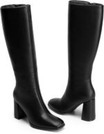 DREAM PAIRS Knee High Boots for Women Square Toe Gogo Chunky Heel with Side Zip - Image 9