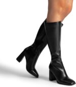 DREAM PAIRS Knee High Boots for Women Square Toe Gogo Chunky Heel with Side Zip - Image 10
