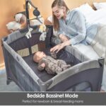Baby Bedside Bassinet Sleeper,5-in-1 Pack and Play with Full-Size Bassinet,Baby Playard with Changing Table,Storage Shelf,Music Mobile with Soft Toys for Newborn to Toddlers (Grey) - Image 3