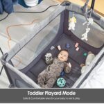 Baby Bedside Bassinet Sleeper,5-in-1 Pack and Play with Full-Size Bassinet,Baby Playard with Changing Table,Storage Shelf,Music Mobile with Soft Toys for Newborn to Toddlers (Grey) - Image 4