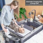 Baby Bedside Bassinet Sleeper,5-in-1 Pack and Play with Full-Size Bassinet,Baby Playard with Changing Table,Storage Shelf,Music Mobile with Soft Toys for Newborn to Toddlers (Grey) - Image 5