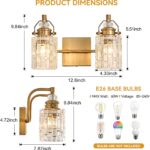 12.8-inch 2-Light, Vintage Vanity Light Brass Brushed Bathroom Fixture, E26 Socket Retro Wall lamp, Antique Brass Bathroom Light fixtures (Rust-Proof, Easy to Install, Bulb not Included) - Image 4