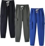 HILEELANG Boy Cargo Sweatpants 3 Pack - Kids Cotton Blend Joggers with Pockets Elastic Waistband Athletic Pants 5-15Y - Image 3