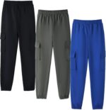 HILEELANG Boy Cargo Sweatpants 3 Pack - Kids Cotton Blend Joggers with Pockets Elastic Waistband Athletic Pants 5-15Y - Image 4