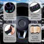 Neon Light Cat Steering Wheel Cover with 2 Pcs Car Coasters Neoprene Steering Wheel Cover for Women Men Anti-Slip Breathable Car Accessories Universal 15 Inch Fit Auto Cars Trucks - Image 4