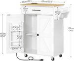 HOOBRO Kitchen Island with Power Outlet, Kitchen Storage Island with Large Worktop, Spice Rack and Drawer, Rolling Island on Wheels, for Dining Room, White and Natural - Image 4