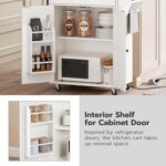 HOOBRO Kitchen Island with Power Outlet, Kitchen Storage Island with Large Worktop, Spice Rack and Drawer, Rolling Island on Wheels, for Dining Room, White and Natural - Image 6