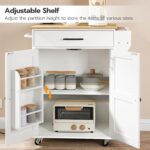 HOOBRO Kitchen Island with Power Outlet, Kitchen Storage Island with Large Worktop, Spice Rack and Drawer, Rolling Island on Wheels, for Dining Room, White and Natural - Image 7