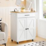 HOOBRO Kitchen Island with Power Outlet, Kitchen Storage Island with Large Worktop, Spice Rack and Drawer, Rolling Island on Wheels, for Dining Room, White and Natural - Image 8