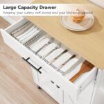 HOOBRO Kitchen Island with Power Outlet, Kitchen Storage Island with Large Worktop, Spice Rack and Drawer, Rolling Island on Wheels, for Dining Room, White and Natural - Image 10