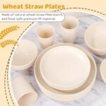 LIYH 32 Pcs Beige Wheat Straw Dinnerware Set for 8, Plastic Plates and Bowls Set, Unbreakable Dishes Set for 8, Dishwasher & Microwave Safe Reusable - Image 4