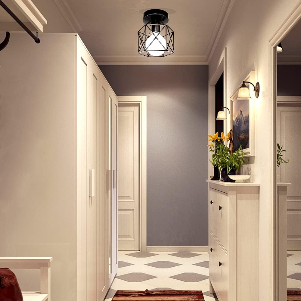 jose2015 Rustic Farmhouse Flush Mount Ceiling Light Fixture,Industrial Black Light Fixture for Entryway Hallway Bedroom Kitchen Stairway Porch with E26 Socket UL Listed-4pack. - Image 3