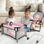 deAO Baby Doll Accessories Baby Doll Playset Furniture Set Baby Doll Crib High Chair Diaper Bag Nursery Playset Pretend Play Role Play Set Christmas Birthday Gifts for Kids Girls Boys - Image 8