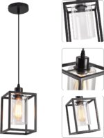 Black Pendant Lights for Kitchen Island Industrial Lantern Pendant Light Fixtures with Clear Glass Shade, Farmhouse Adjustable Height Hanging Pendant Lighting - Image 7
