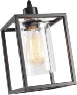 Black Pendant Lights for Kitchen Island Industrial Lantern Pendant Light Fixtures with Clear Glass Shade, Farmhouse Adjustable Height Hanging Pendant Lighting - Image 8