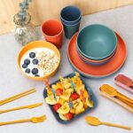 40-Piece Wheat Straw Dinnerware Set, Service for 4, Unbreakable Plates Bowls Cups Utensils with Fruit Forks, Dishwasher & Microwave Safe, Apartment Essentials & Outdoor Camping - Image 5