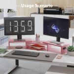 BONTEC Dual Monitor Stand Riser with Smartphone Holder, Adjustable Length & Swivel Angle, Ergonomic Wooden Desktop Organizer for PC Monitor, Laptop, Printer, Large Storage, White - Image 9