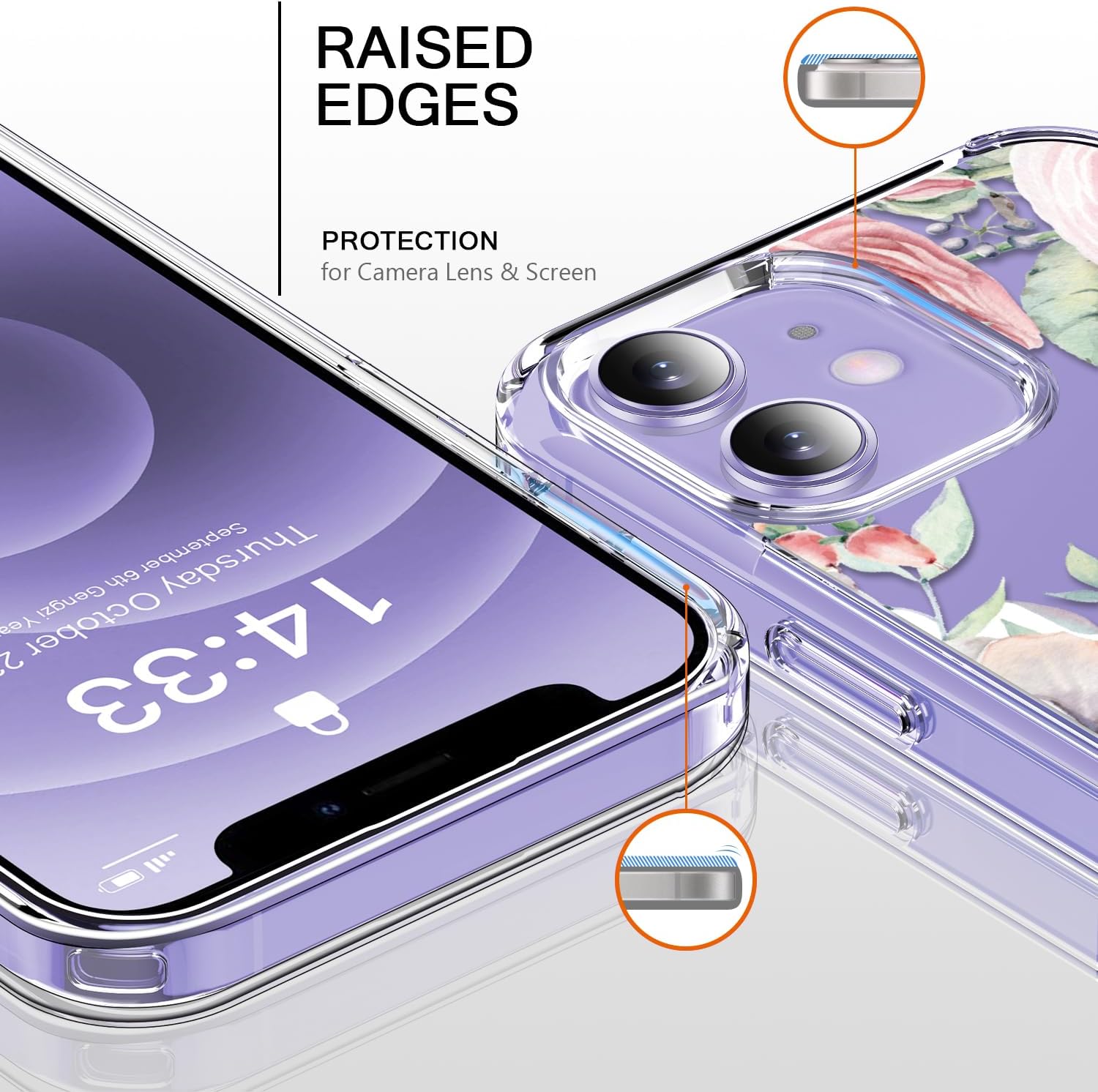 bicol for iPhone 12 Mini Case with Screen Protector and Camera Lens Protector - Fashionable Flower Floral Designs for Women Girls - Shockproof Acrylic Clear Phone Cover 5.4" - Colorful Succulents - Image 3